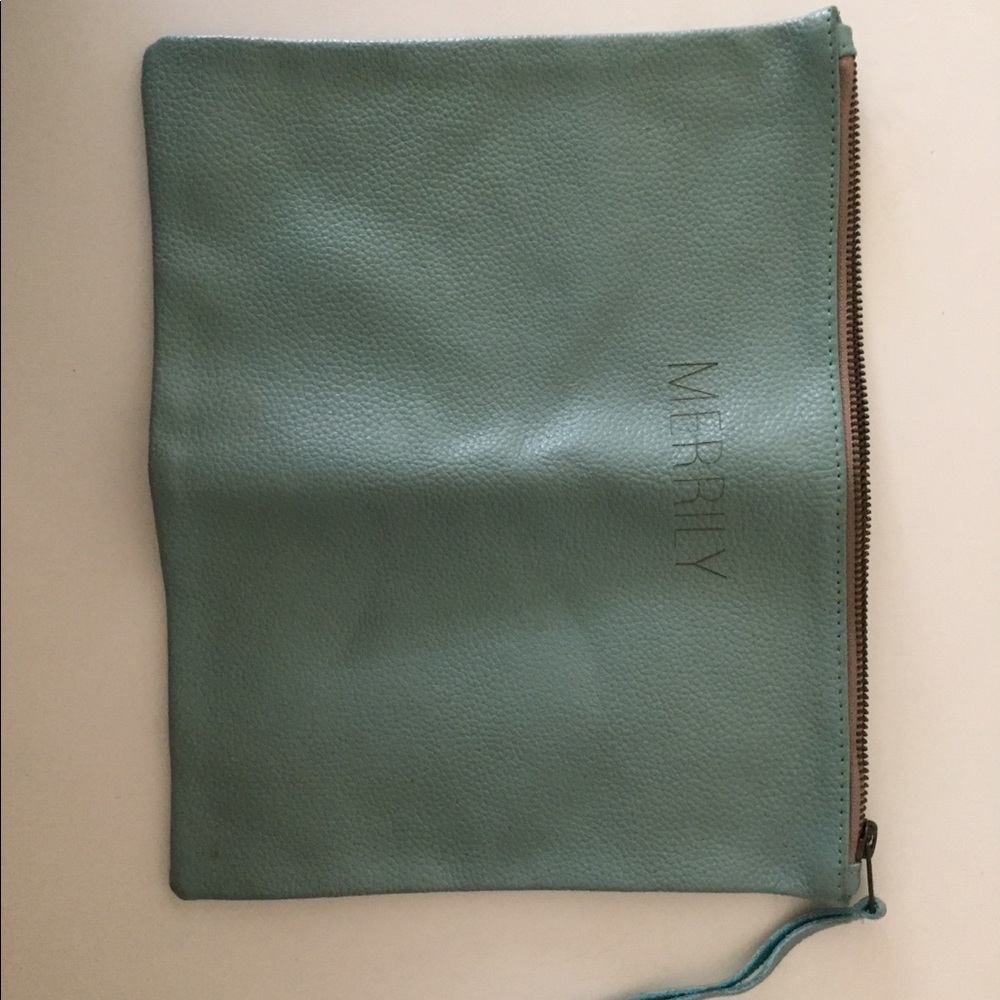 West Elm Leather zipper bag in dusty blue